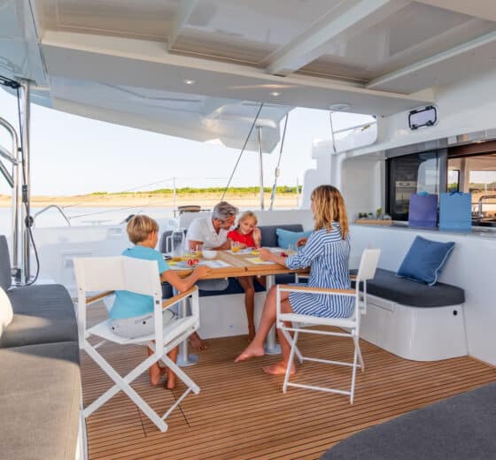 Acacia Agave Catamaran onboard family dining interior