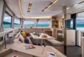 Acacia Agave Lagoon 46 catamaran onboard interior view of saloon