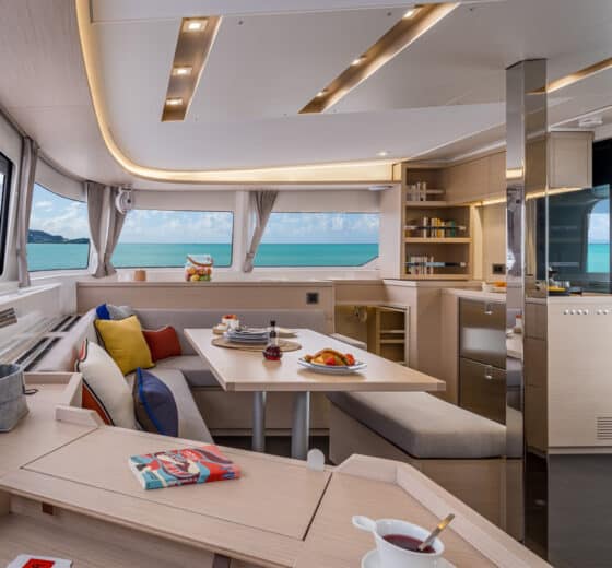 Acacia Agave Lagoon 46 catamaran onboard interior view of saloon