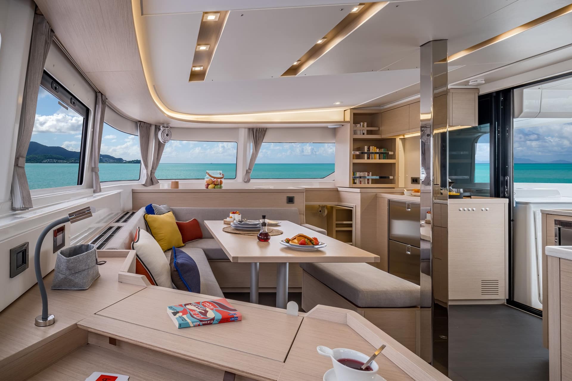 Acacia Agave Lagoon 46 catamaran onboard interior view of saloon