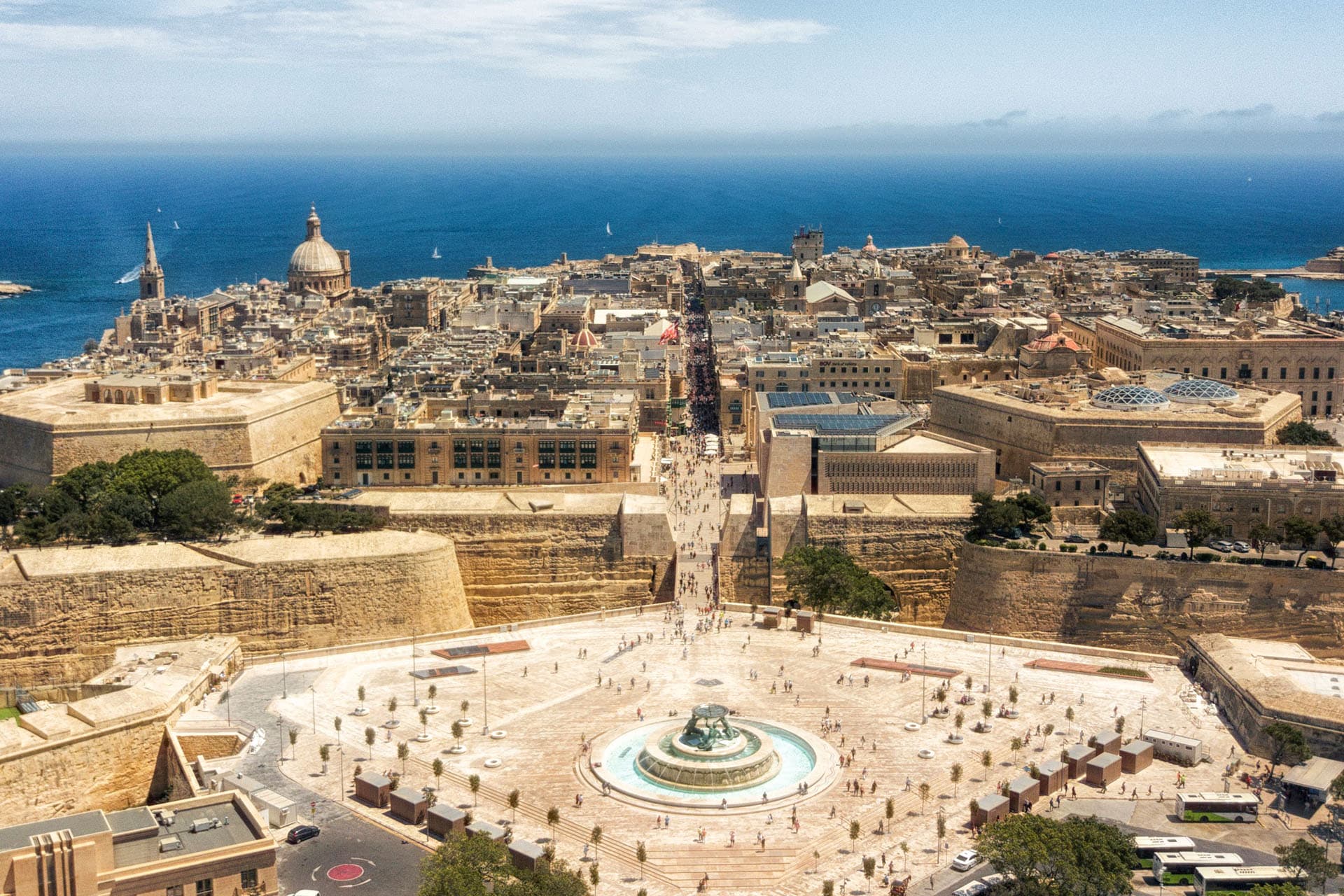 Aerial view looking over ancient city of Valetta. Malta, Europe, Mediterranean