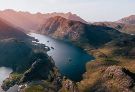 Aerial view of Loch Coruisk on the Isle of Skye, Scotland