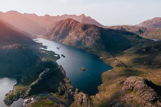 Aerial view of Loch Coruisk on the Isle of Skye, Scotland