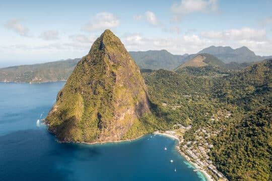 Aerial view of Petit Piton, St Lucia, Caribbean
