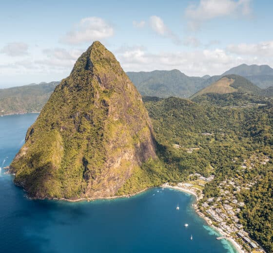 Aerial view of Petit Piton, St Lucia, Caribbean