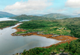 Aerial view of islands in the Hebrides, Scotland sailing
