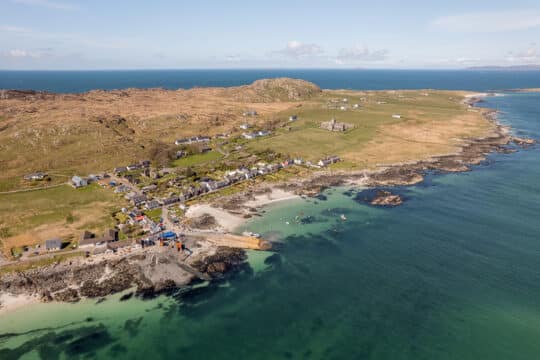 Aerial view of the island of Iona, Inner Hebrides, Scotland