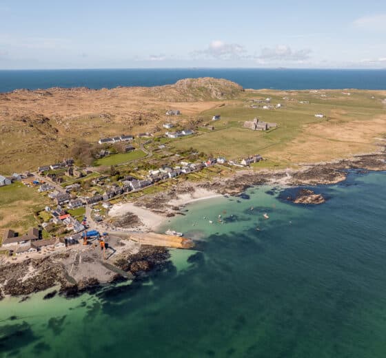 Aerial view of the island of Iona, Inner Hebrides, Scotland