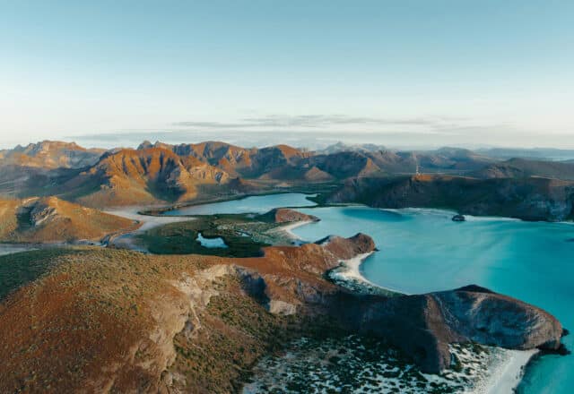 Aerial view overlooking La Paz, Baja California Sur, Mexico Coastline