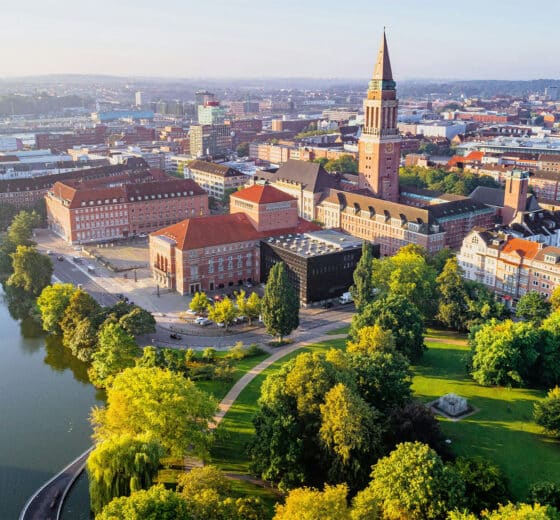 Aerial view overlooking city of Kiel, Germany