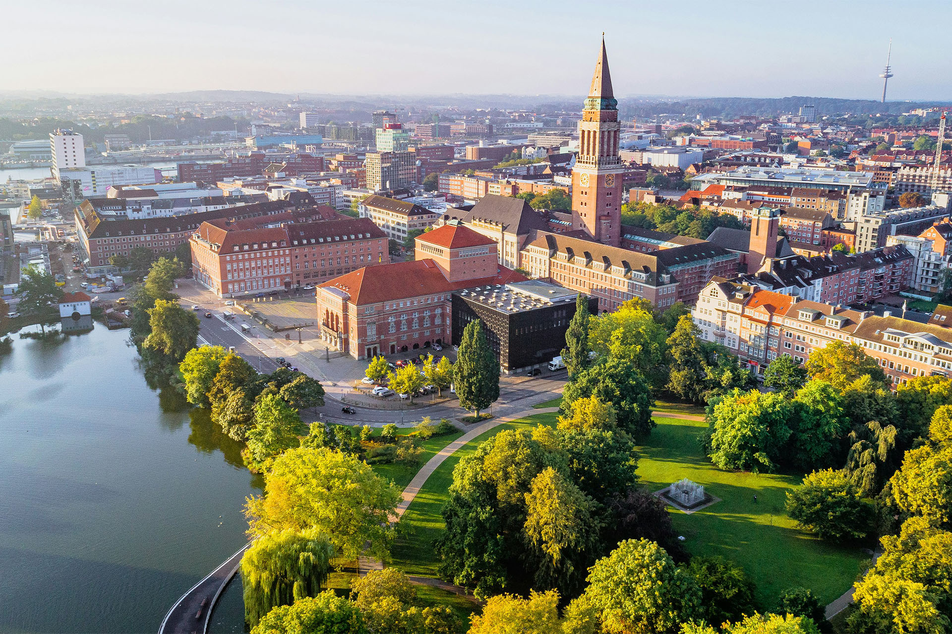 Aerial view overlooking city of Kiel, Germany