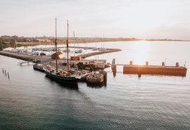 Schooner Aron moored Lyo sailing in Denmark