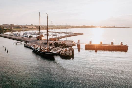 Schooner Aron moored Lyo sailing in Denmark