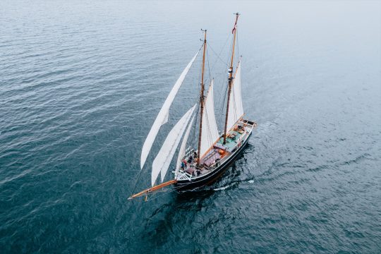 Aron sailing in Denmark from above