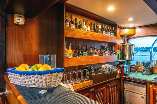 Bar on board Chronos and Rhea Sailing Classics interiors