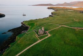 Bessie Ellen anchored in Scotland next to castle tall ship Scotland