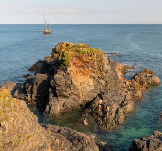 Bessie Ellen guests swimming off Cadgwith, Cornwall