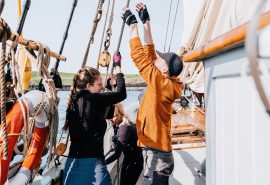Bessie Ellen pulling ropes
