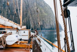 Bessie Ellen sailing in misty Scotland