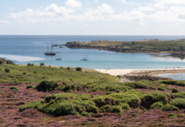 Bessie Ellen tall ship anchored at Gugh, Isles of Scilly, Cornwall