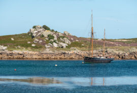 Bessie Ellen tall ship anchored off St Agnes, Isles of Scilly, Cornwall