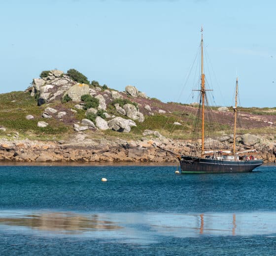 Bessie Ellen tall ship anchored off St Agnes, Isles of Scilly, Cornwall