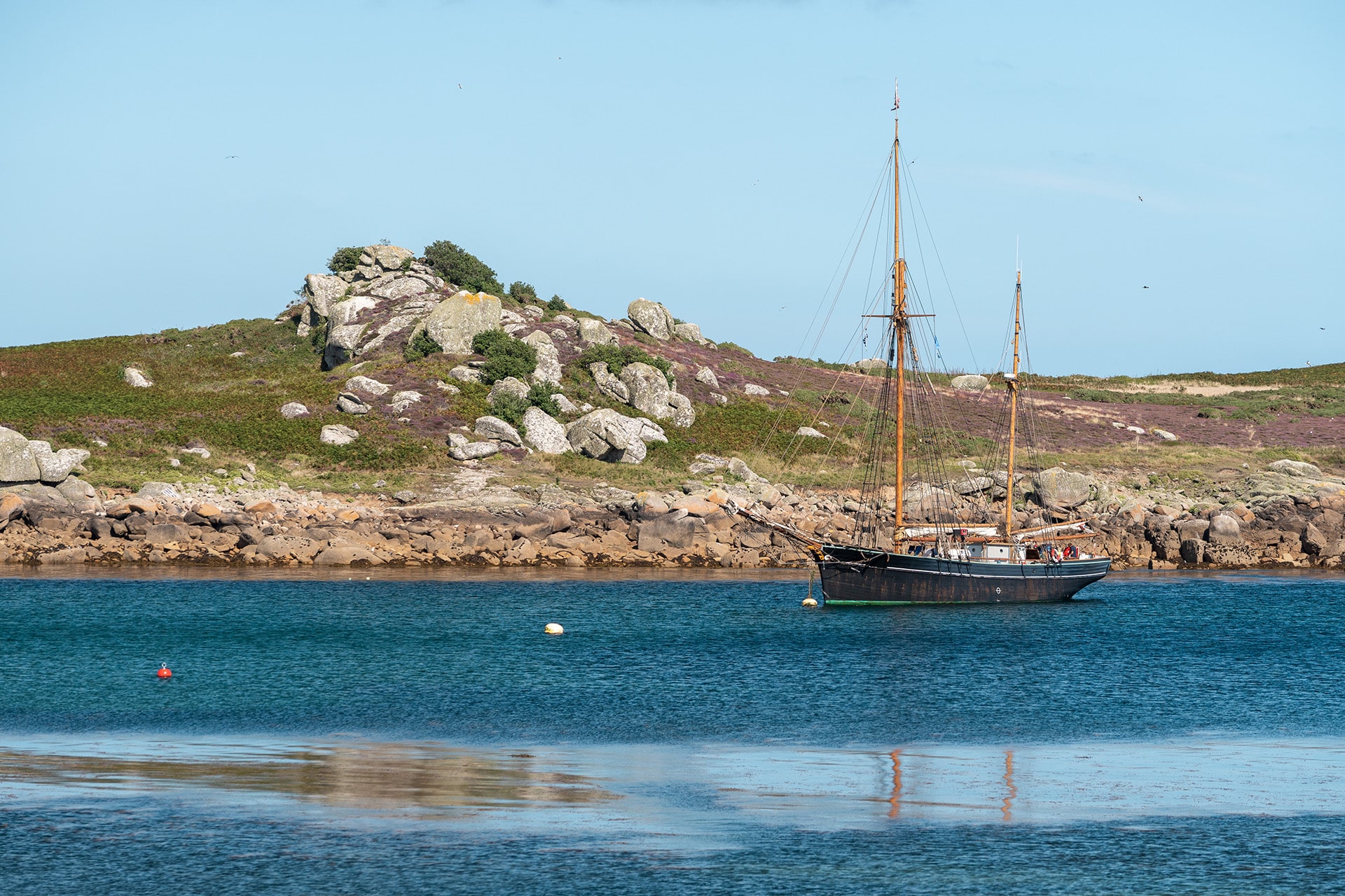 Bessie Ellen tall ship anchored off St Agnes, Isles of Scilly, Cornwall