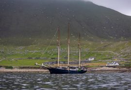 Blue Clipper anchored at Hirta, St Kilda, Scotland
