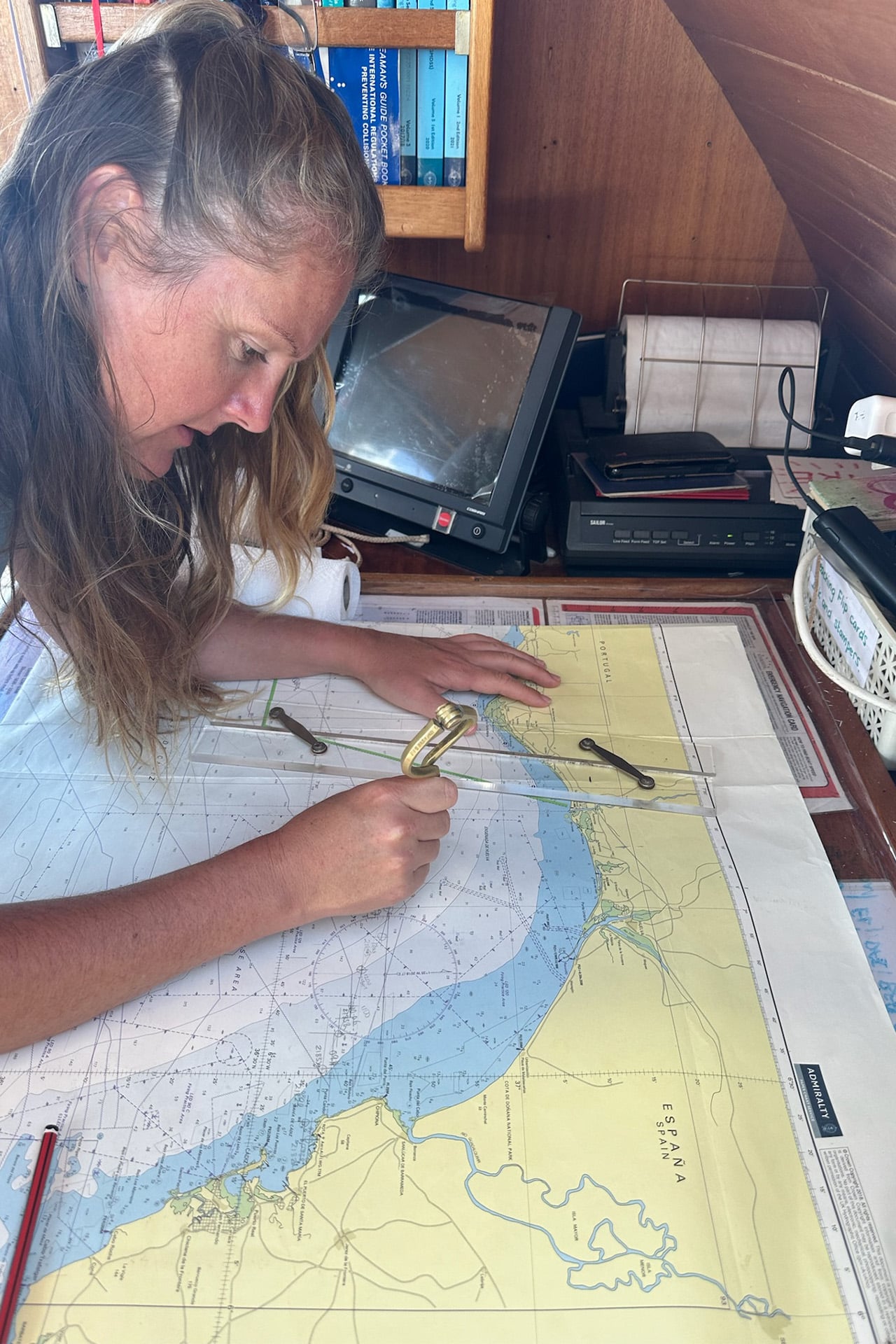 Blue Clipper female guest navigating onboard