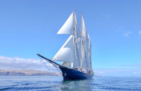 Blue Clipper full sails bow scotland
