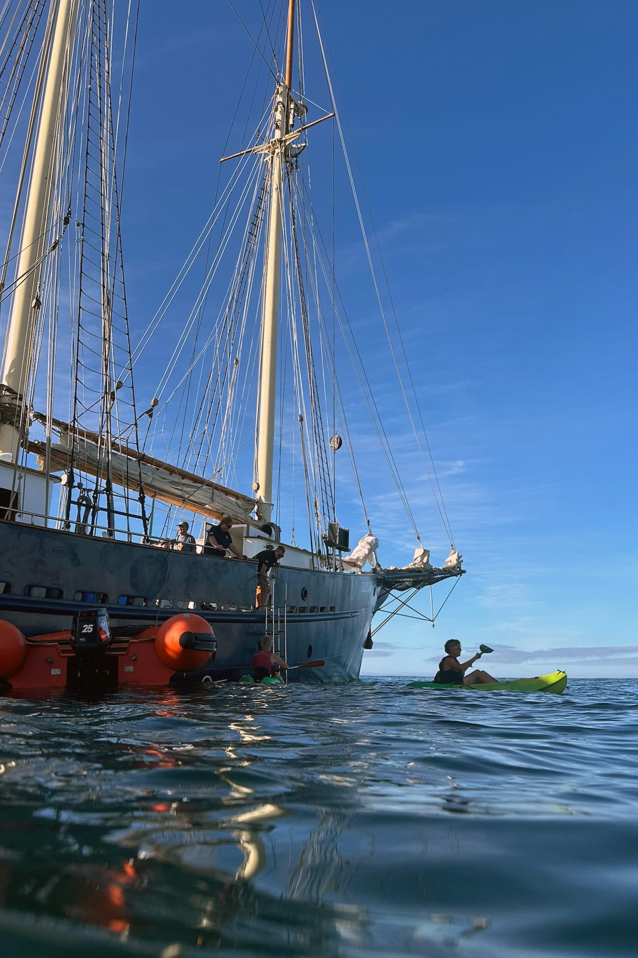 Blue Clipper guest kayaking from tall ship