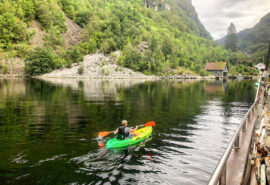 Blue Clipper guest kayaking in Norwegian Fjords, Norway, Stavanger