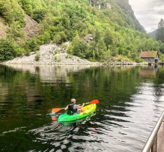 Blue Clipper guest kayaking in Norwegian Fjords, Norway, Stavanger