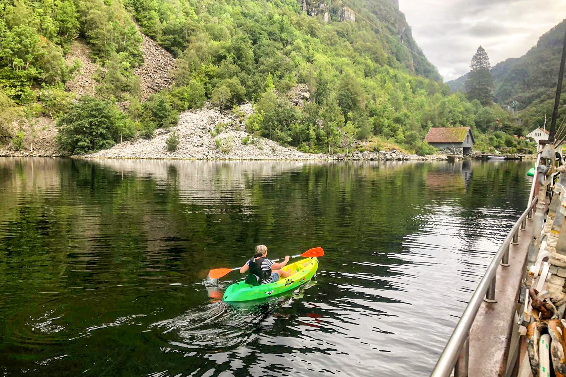 Blue Clipper guest kayaking in Norwegian Fjords, Norway, Stavanger