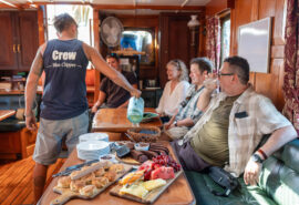 Blue Clipper guests and crew onboard food dining saloon