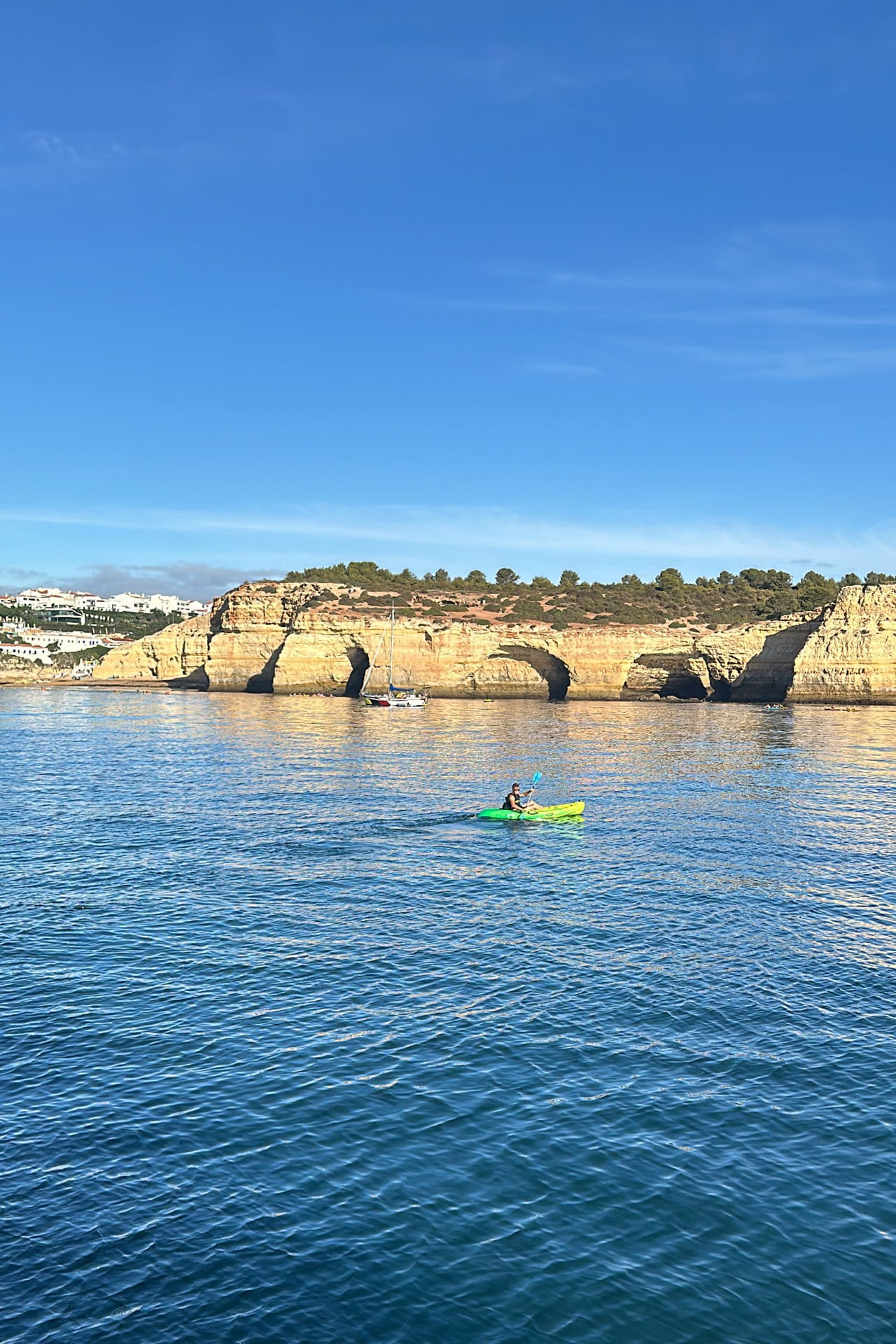 Blue Clipper tall ship guest kayaking in Algarve, Portugal