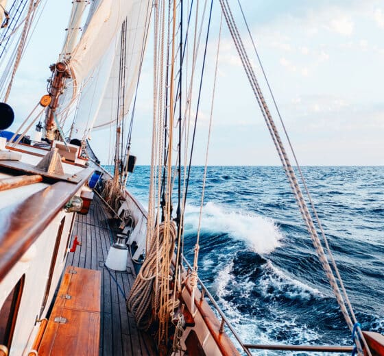 Blue Clipper underway on deck mile builder