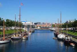 Boats anchored at kiel canal, Kiel, Germany