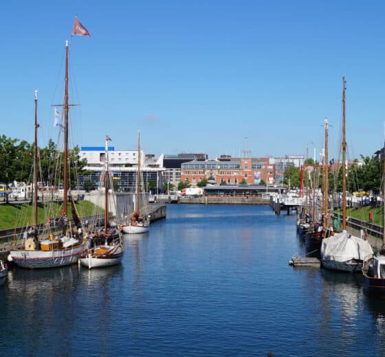 Boats anchored at kiel canal, Kiel, Germany