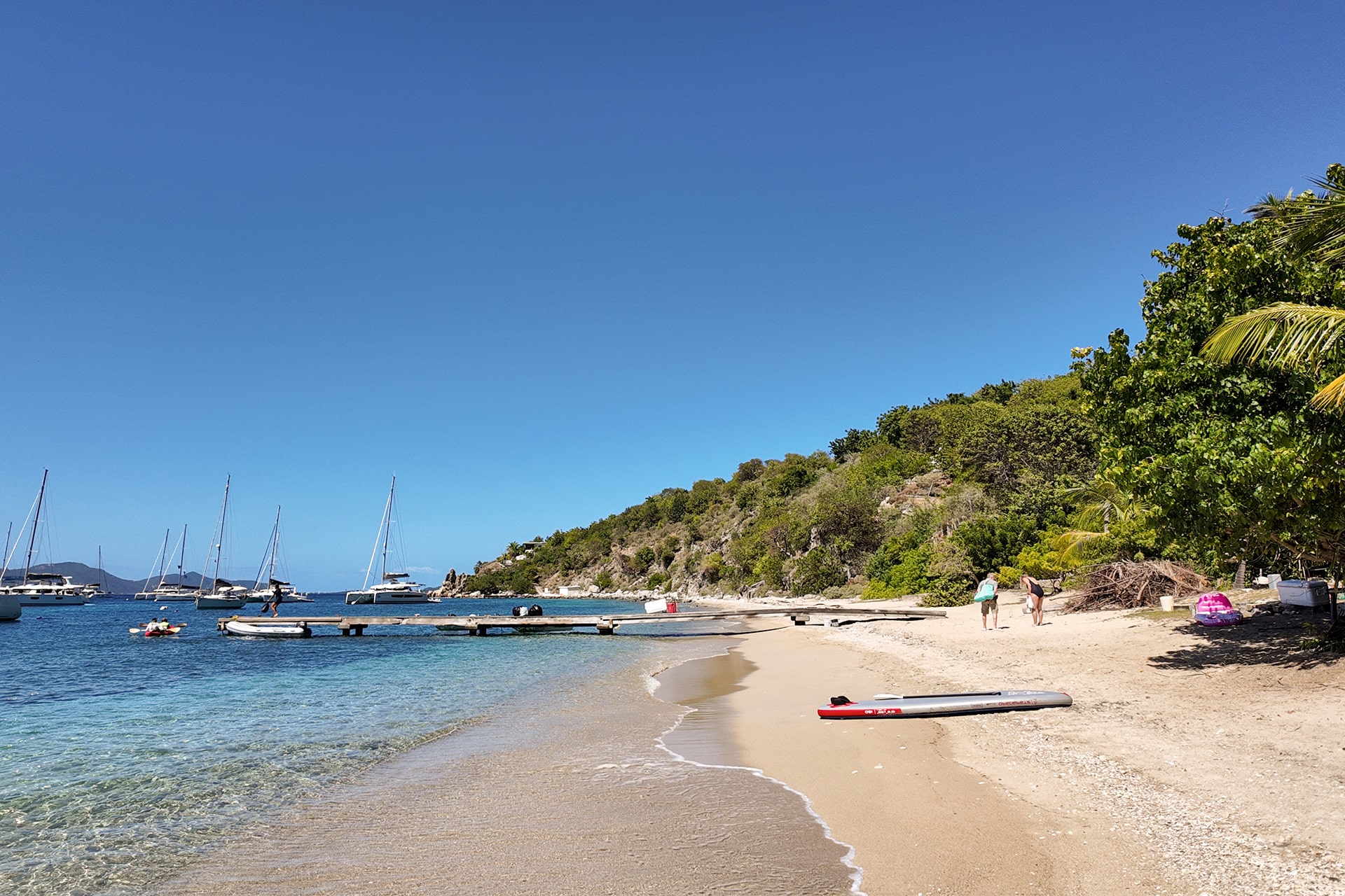British Virgin Islands beach view, catamarans anchored