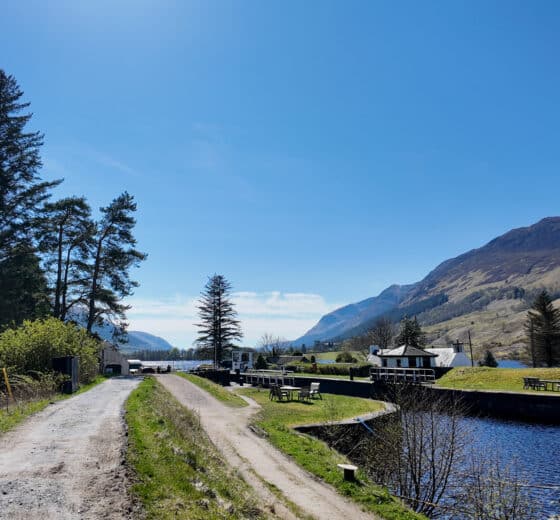 Caledonian Canal view of canal and lochs Great Glen Way Scottish Highlands Scotland