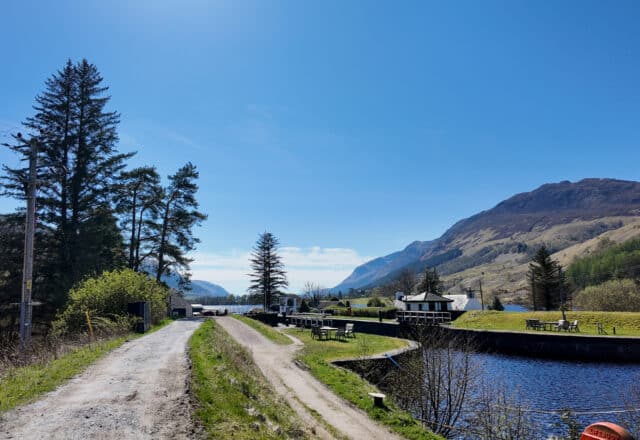 Caledonian Canal view of canal and lochs Great Glen Way Scottish Highlands Scotland