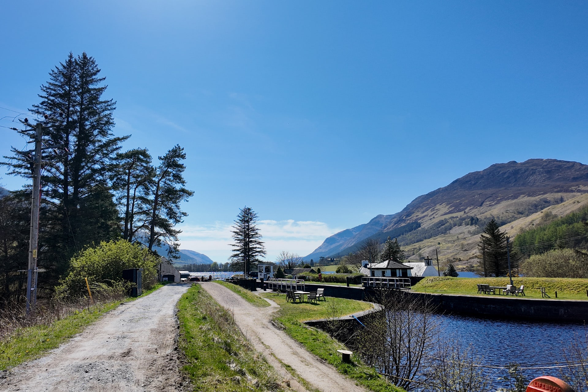 Caledonian Canal view of canal and lochs Great Glen Way Scottish Highlands Scotland