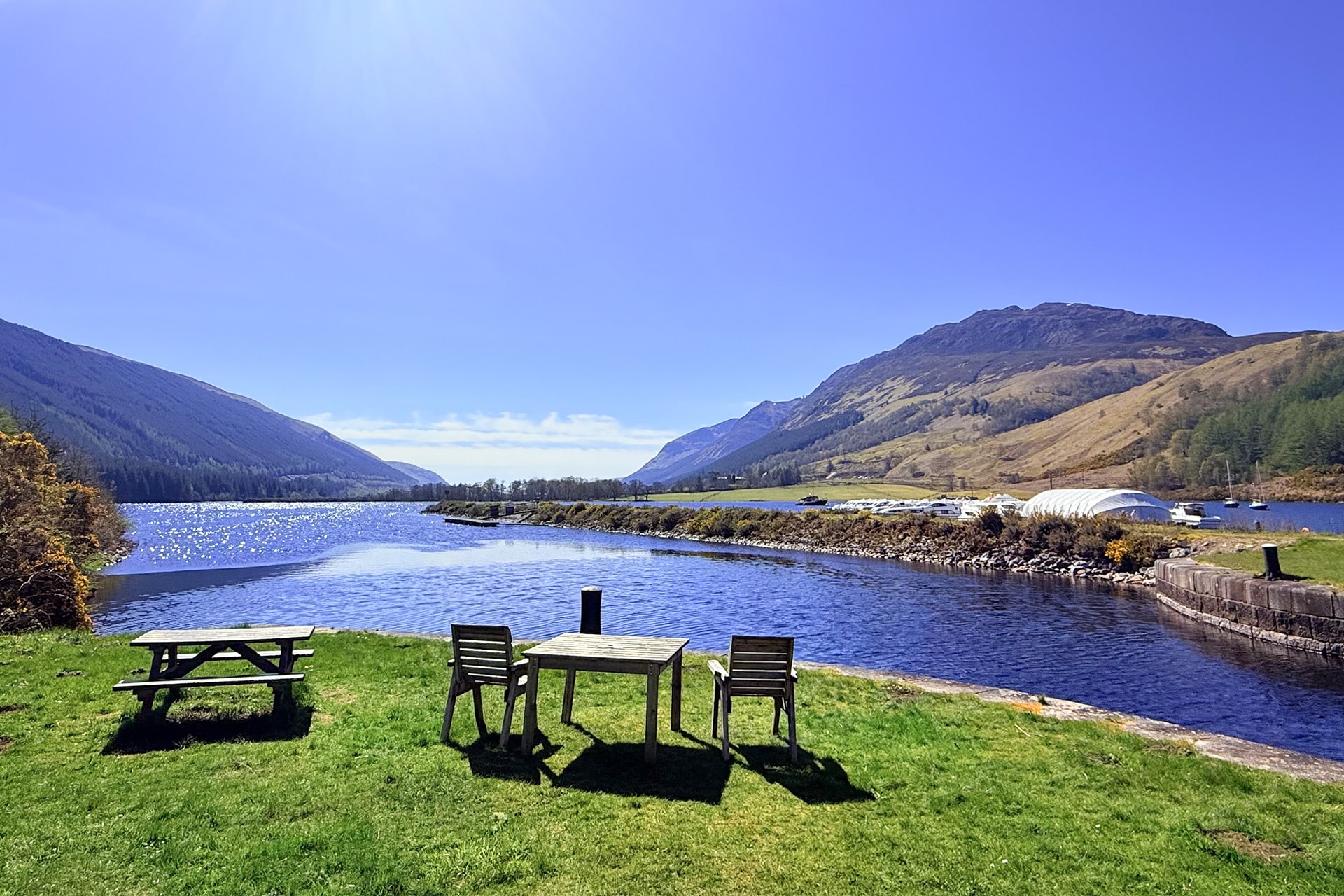 Caledonian Canal view of the Scottish Highlands Loch in Scotland
