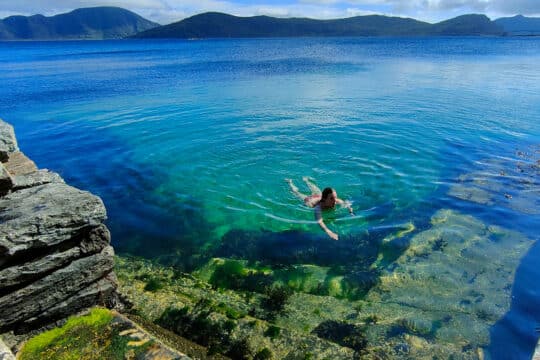 Cherokee guest wild swimming in Norwegian fjords Norway