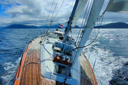 Cherokee on deck sailing in Norway