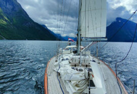 Cherokee on deck under sail in Norway Norwegian Fjords