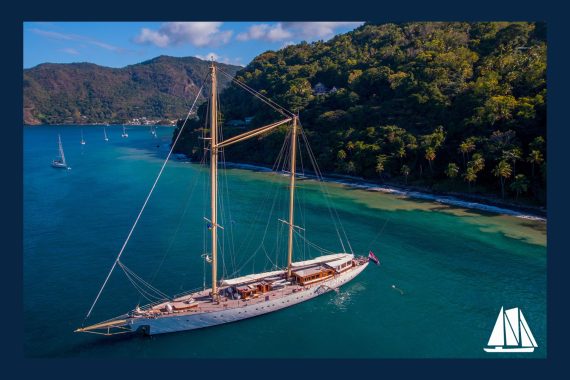 Chronos anchored in St Lucia, Caribbean, Sailing Classics