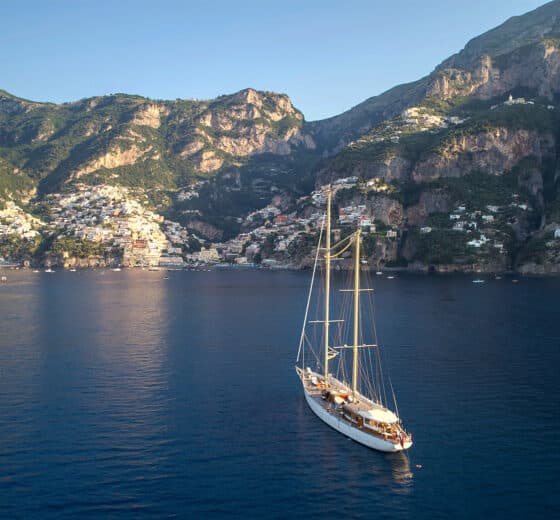 Chronos luxury yacht anchored off the Amalfi coast, Italy