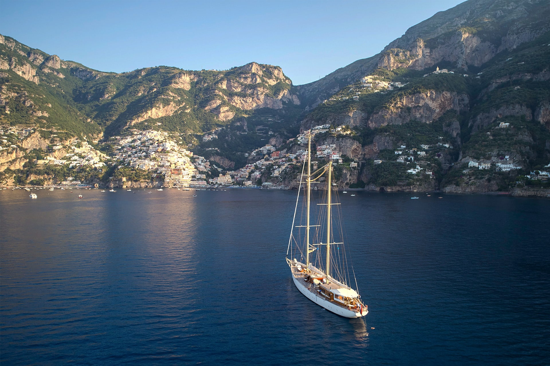 Chronos luxury yacht anchored off the Amalfi coast, Italy